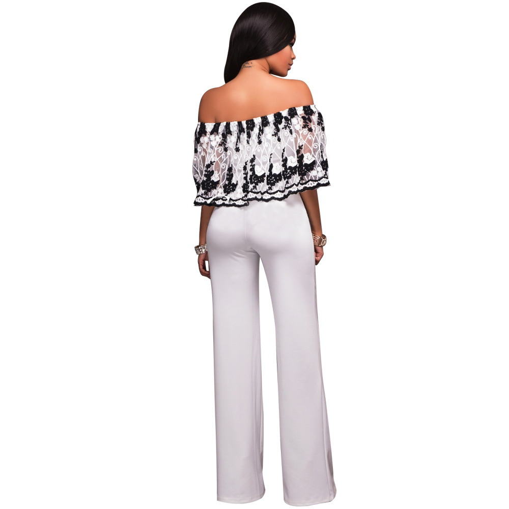 F2517 Women Off The Shoulder Loose Long Wide Skinny Jumpsuits Rompers